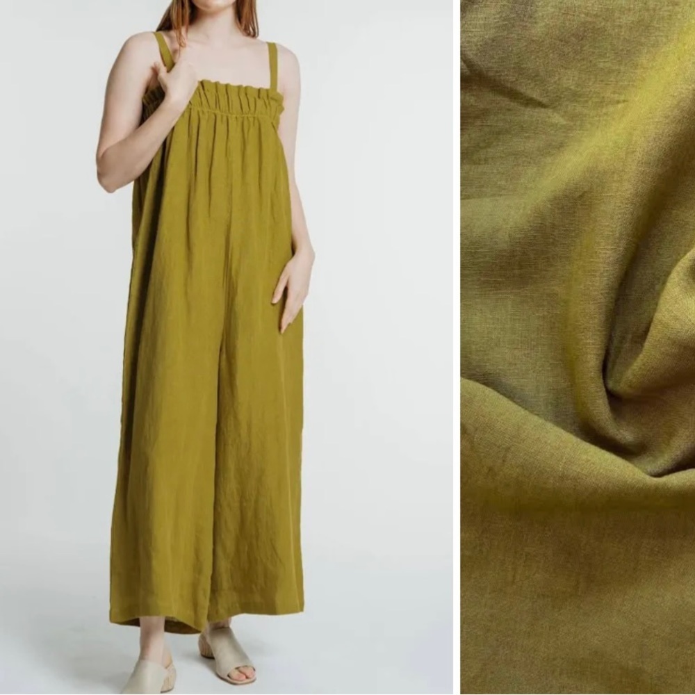 Laude the Label Laurel linen lagenlook jumpsuit in chartreuse green